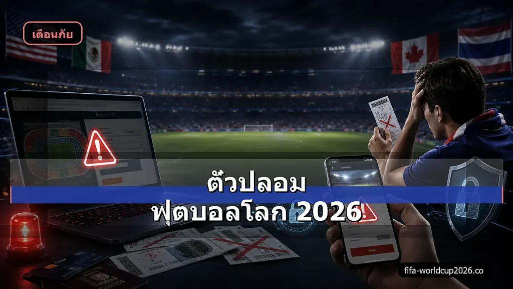 ภาพสเหมือนจริงเตือนภัยตั๋วปลอมฟุตบอลโลก 2026 พร้อมมือถือและแล็ปท็อป