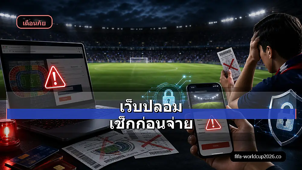 ภาพเสมือนจริงเว็บปลอมฟุตบอลโลก 2026 ที่ต้องเช็กก่อนจ่ายเงิน
