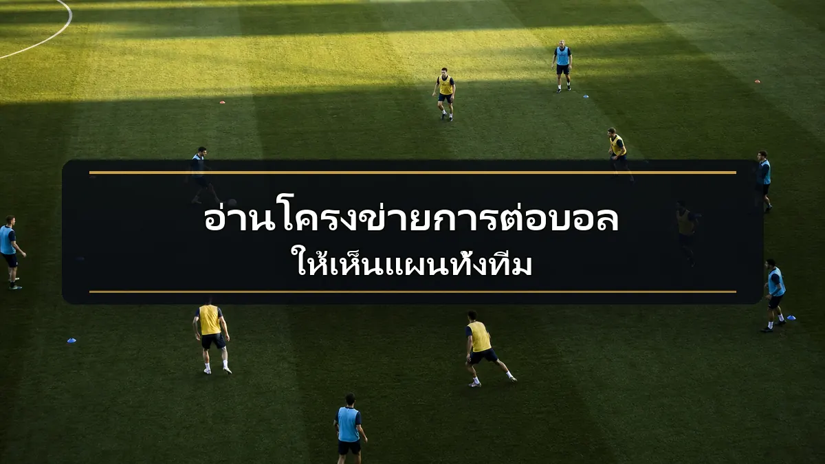ภาพสนามฟุตบอลประกอบการอ่านโครงข่ายการต่อบอลและตำแหน่งสนับสนุน