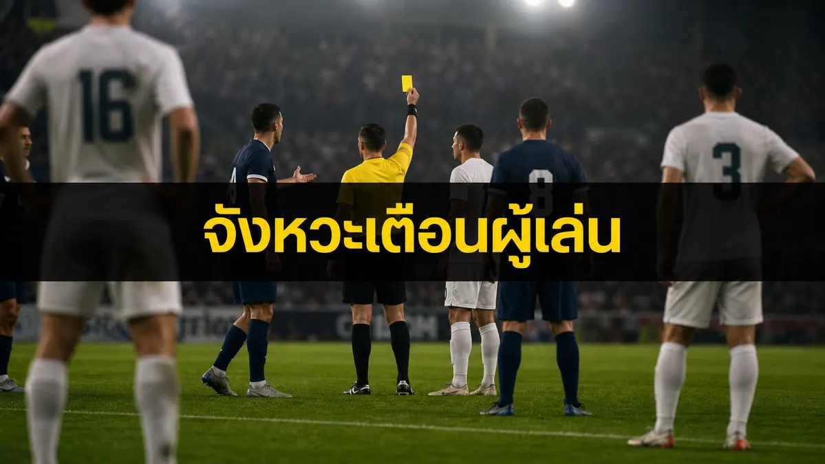 ผู้ตัดสินแจกใบเหลืองเพื่อเตือนผู้เล่นในเกมฟุตบอล